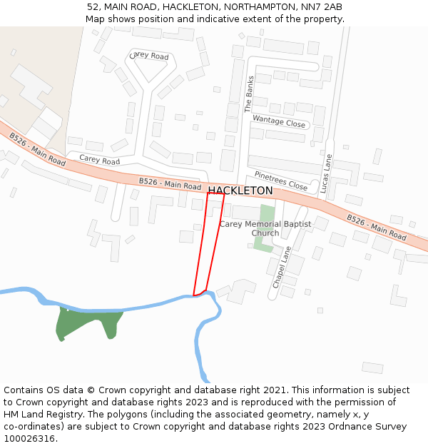 52, MAIN ROAD, HACKLETON, NORTHAMPTON, NN7 2AB: Location map and indicative extent of plot