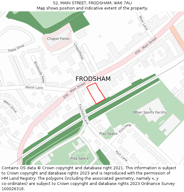 52, MAIN STREET, FRODSHAM, WA6 7AU: Location map and indicative extent of plot