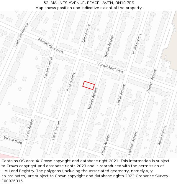 52, MALINES AVENUE, PEACEHAVEN, BN10 7PS: Location map and indicative extent of plot