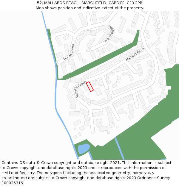 52, MALLARDS REACH, MARSHFIELD, CARDIFF, CF3 2PR: Location map and indicative extent of plot