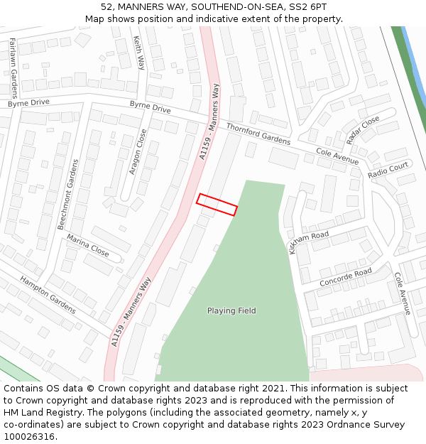 52, MANNERS WAY, SOUTHEND-ON-SEA, SS2 6PT: Location map and indicative extent of plot