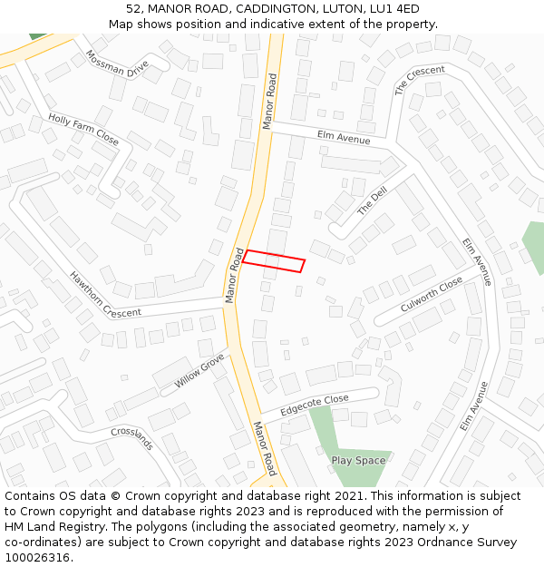 52, MANOR ROAD, CADDINGTON, LUTON, LU1 4ED: Location map and indicative extent of plot