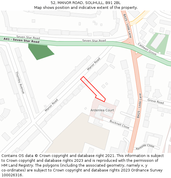 52, MANOR ROAD, SOLIHULL, B91 2BL: Location map and indicative extent of plot