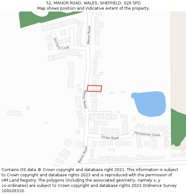 52, MANOR ROAD, WALES, SHEFFIELD, S26 5PD: Location map and indicative extent of plot