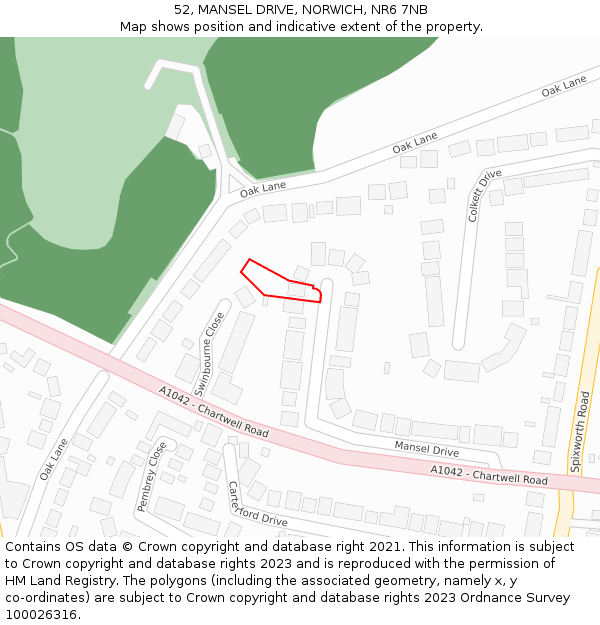 52, MANSEL DRIVE, NORWICH, NR6 7NB: Location map and indicative extent of plot