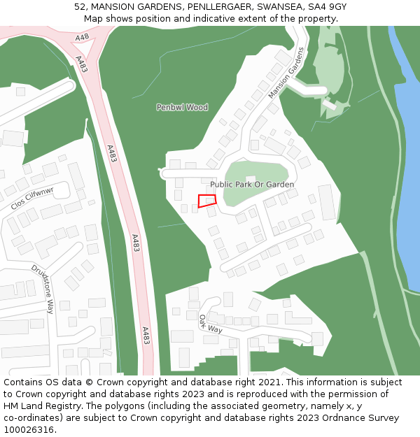 52, MANSION GARDENS, PENLLERGAER, SWANSEA, SA4 9GY: Location map and indicative extent of plot