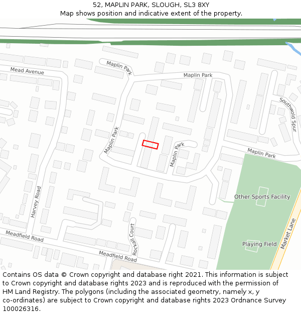 52, MAPLIN PARK, SLOUGH, SL3 8XY: Location map and indicative extent of plot