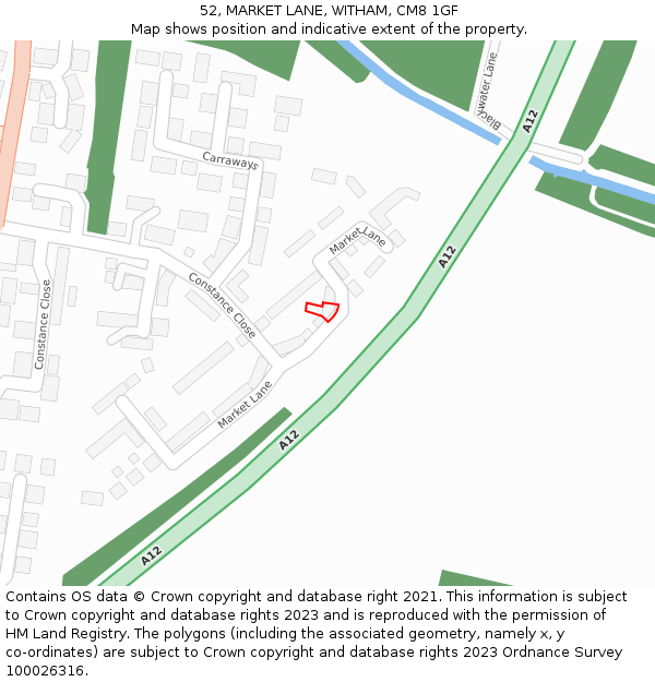 52, MARKET LANE, WITHAM, CM8 1GF: Location map and indicative extent of plot