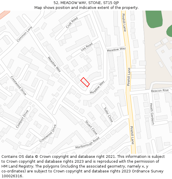 52, MEADOW WAY, STONE, ST15 0JP: Location map and indicative extent of plot