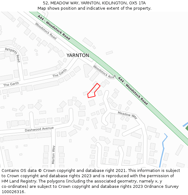 52, MEADOW WAY, YARNTON, KIDLINGTON, OX5 1TA: Location map and indicative extent of plot