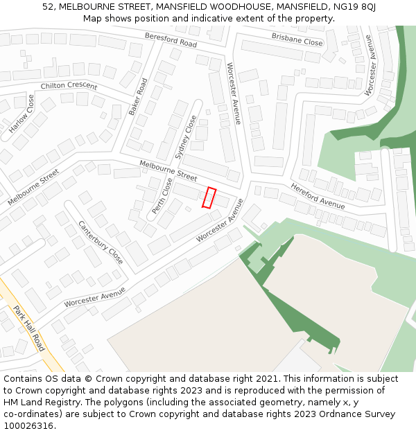 52, MELBOURNE STREET, MANSFIELD WOODHOUSE, MANSFIELD, NG19 8QJ: Location map and indicative extent of plot