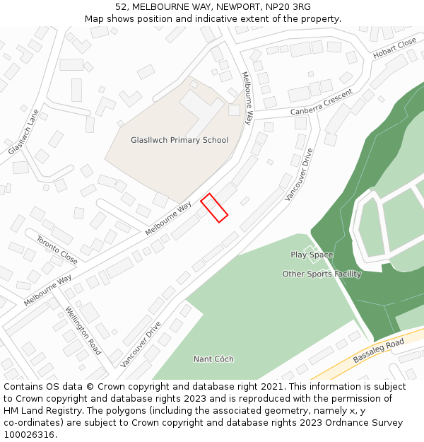 52, MELBOURNE WAY, NEWPORT, NP20 3RG: Location map and indicative extent of plot
