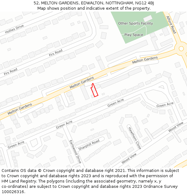 52, MELTON GARDENS, EDWALTON, NOTTINGHAM, NG12 4BJ: Location map and indicative extent of plot