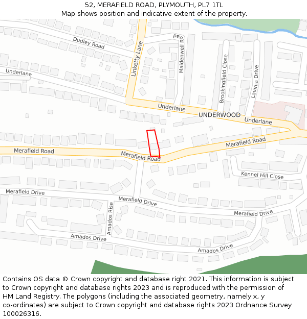 52, MERAFIELD ROAD, PLYMOUTH, PL7 1TL: Location map and indicative extent of plot