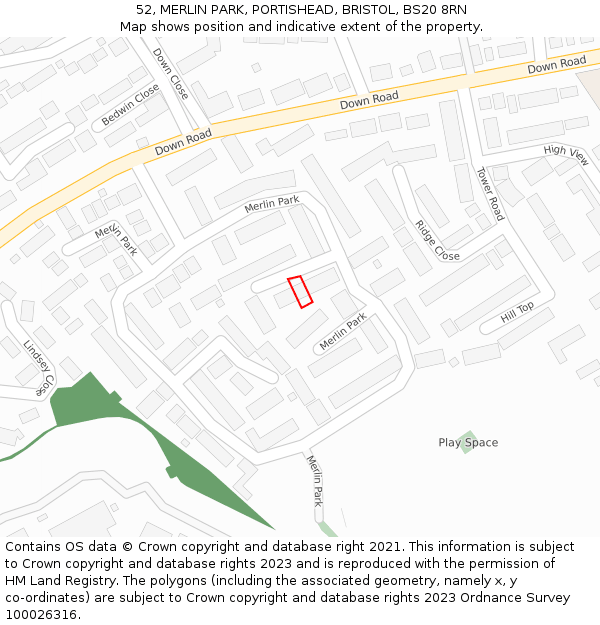 52, MERLIN PARK, PORTISHEAD, BRISTOL, BS20 8RN: Location map and indicative extent of plot