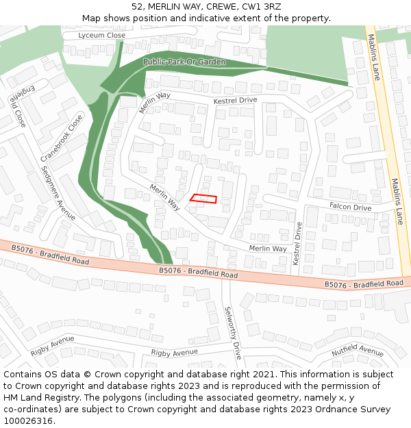 52, MERLIN WAY, CREWE, CW1 3RZ: Location map and indicative extent of plot