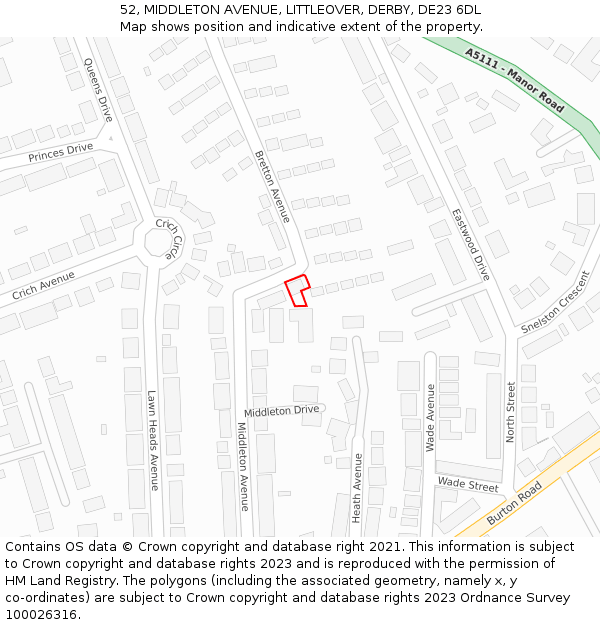 52, MIDDLETON AVENUE, LITTLEOVER, DERBY, DE23 6DL: Location map and indicative extent of plot