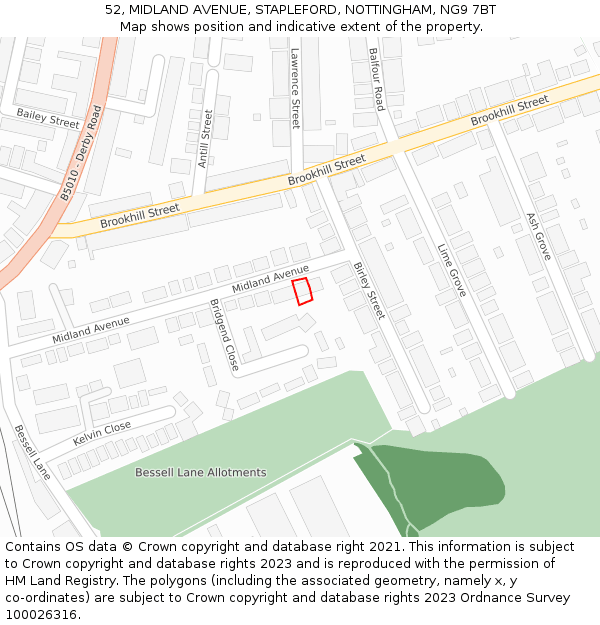 52, MIDLAND AVENUE, STAPLEFORD, NOTTINGHAM, NG9 7BT: Location map and indicative extent of plot