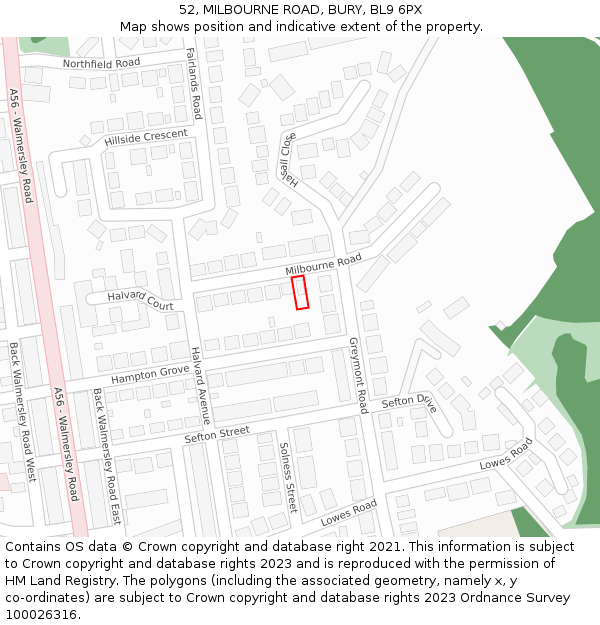 52, MILBOURNE ROAD, BURY, BL9 6PX: Location map and indicative extent of plot