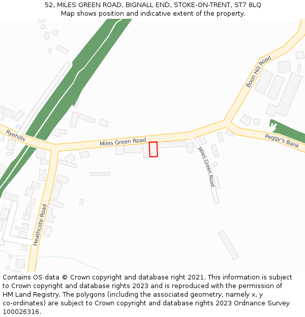 52, MILES GREEN ROAD, BIGNALL END, STOKE-ON-TRENT, ST7 8LQ: Location map and indicative extent of plot