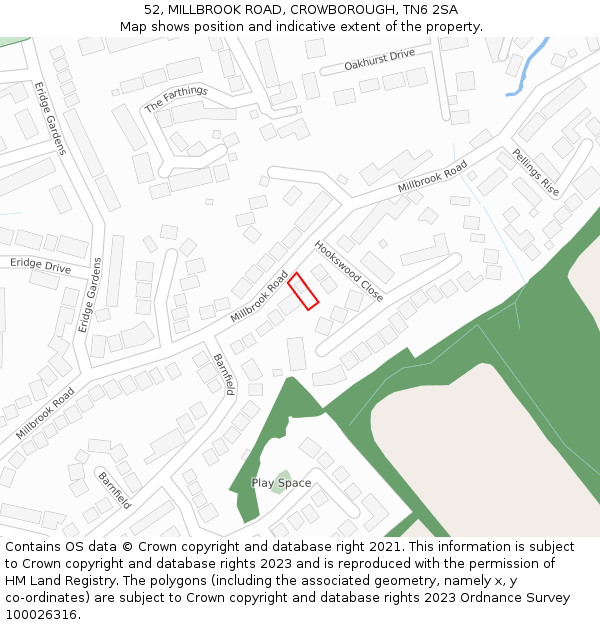 52, MILLBROOK ROAD, CROWBOROUGH, TN6 2SA: Location map and indicative extent of plot