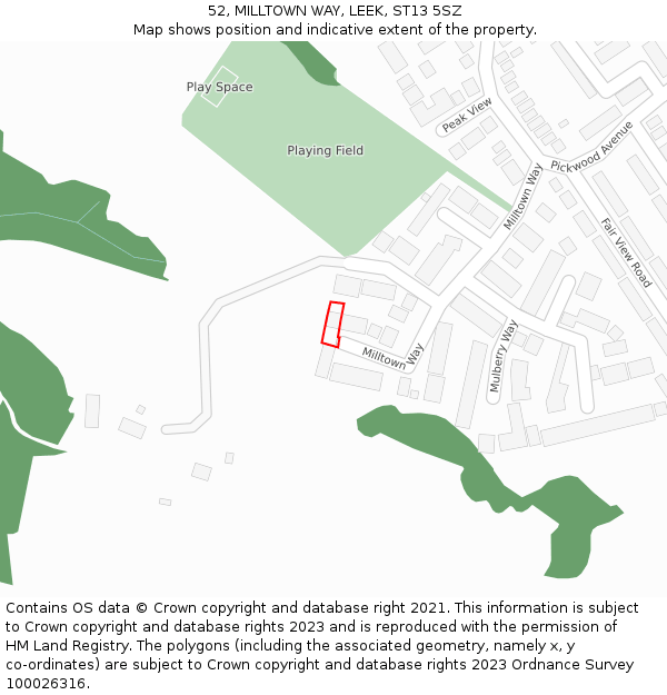 52, MILLTOWN WAY, LEEK, ST13 5SZ: Location map and indicative extent of plot