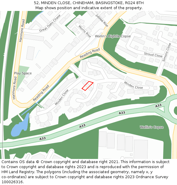 52, MINDEN CLOSE, CHINEHAM, BASINGSTOKE, RG24 8TH: Location map and indicative extent of plot