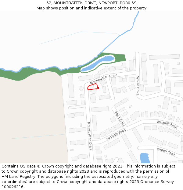 52, MOUNTBATTEN DRIVE, NEWPORT, PO30 5SJ: Location map and indicative extent of plot