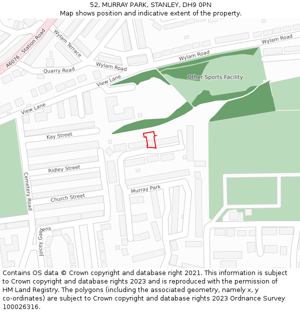 52, MURRAY PARK, STANLEY, DH9 0PN: Location map and indicative extent of plot