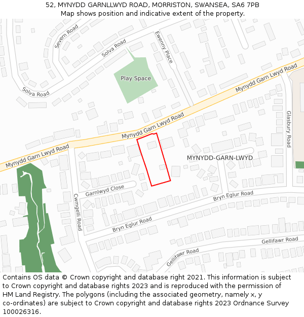 52, MYNYDD GARNLLWYD ROAD, MORRISTON, SWANSEA, SA6 7PB: Location map and indicative extent of plot