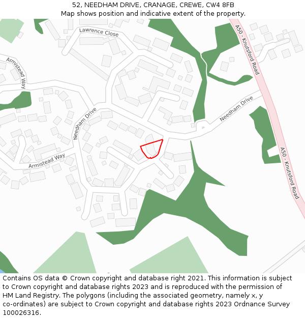 52, NEEDHAM DRIVE, CRANAGE, CREWE, CW4 8FB: Location map and indicative extent of plot