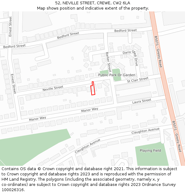 52, NEVILLE STREET, CREWE, CW2 6LA: Location map and indicative extent of plot