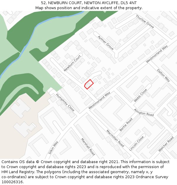 52, NEWBURN COURT, NEWTON AYCLIFFE, DL5 4NT: Location map and indicative extent of plot