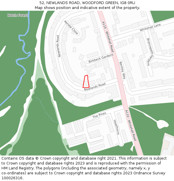 52, NEWLANDS ROAD, WOODFORD GREEN, IG8 0RU: Location map and indicative extent of plot