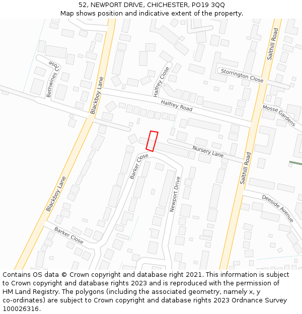 52, NEWPORT DRIVE, CHICHESTER, PO19 3QQ: Location map and indicative extent of plot