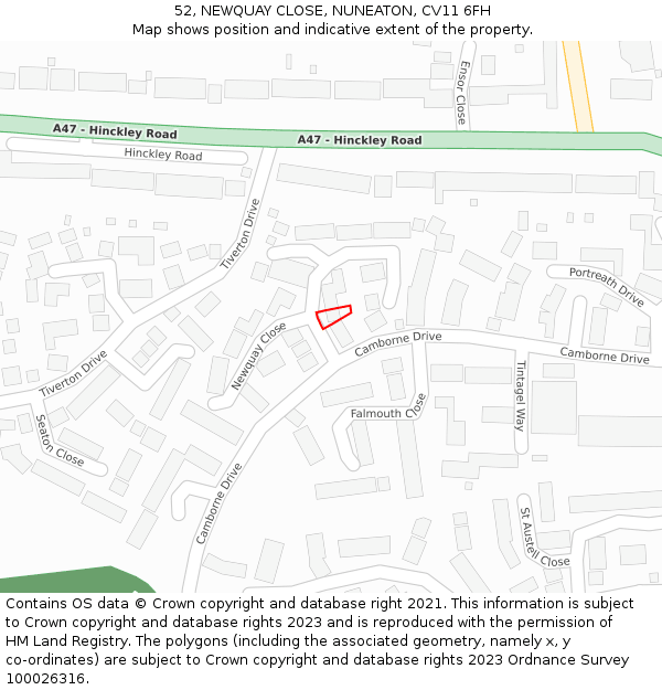52, NEWQUAY CLOSE, NUNEATON, CV11 6FH: Location map and indicative extent of plot