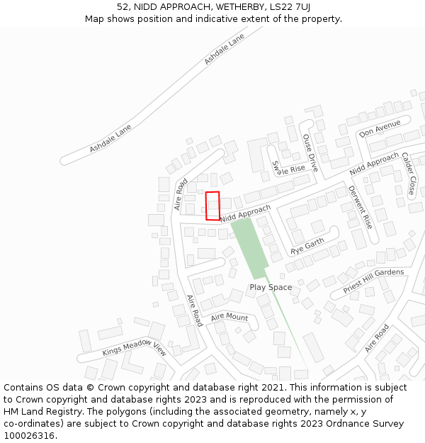 52, NIDD APPROACH, WETHERBY, LS22 7UJ: Location map and indicative extent of plot