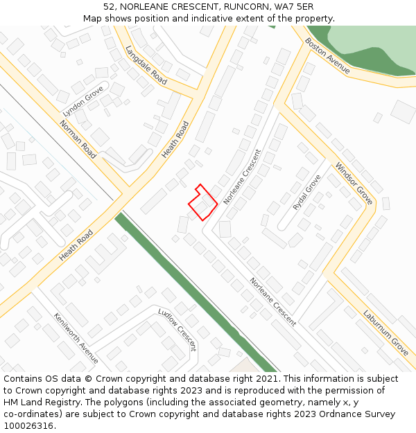 52, NORLEANE CRESCENT, RUNCORN, WA7 5ER: Location map and indicative extent of plot