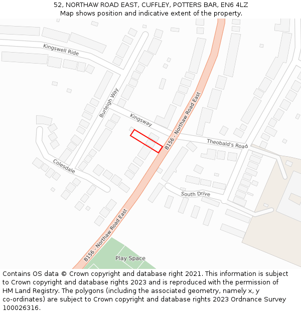 52, NORTHAW ROAD EAST, CUFFLEY, POTTERS BAR, EN6 4LZ: Location map and indicative extent of plot