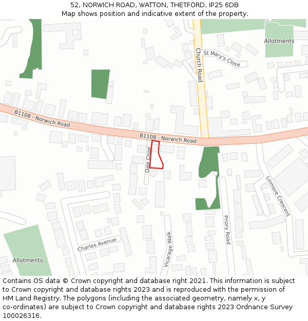 52, NORWICH ROAD, WATTON, THETFORD, IP25 6DB: Location map and indicative extent of plot