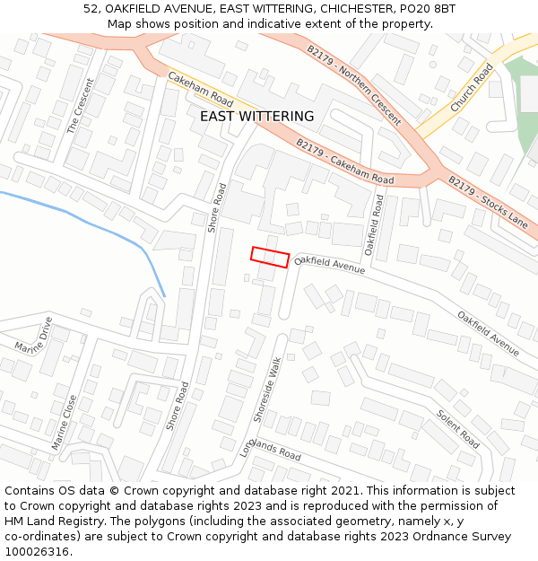 52, OAKFIELD AVENUE, EAST WITTERING, CHICHESTER, PO20 8BT: Location map and indicative extent of plot