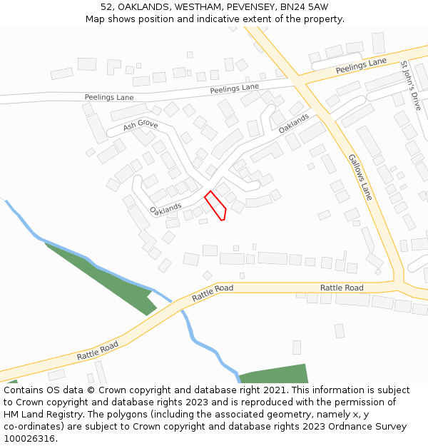 52, OAKLANDS, WESTHAM, PEVENSEY, BN24 5AW: Location map and indicative extent of plot