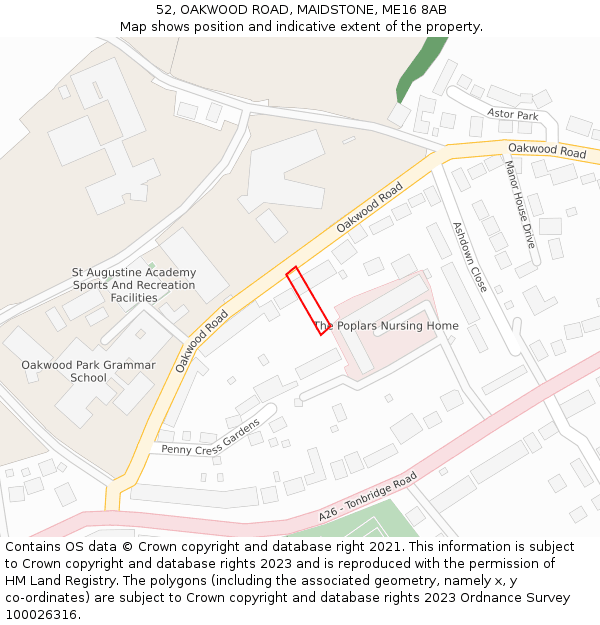 52, OAKWOOD ROAD, MAIDSTONE, ME16 8AB: Location map and indicative extent of plot