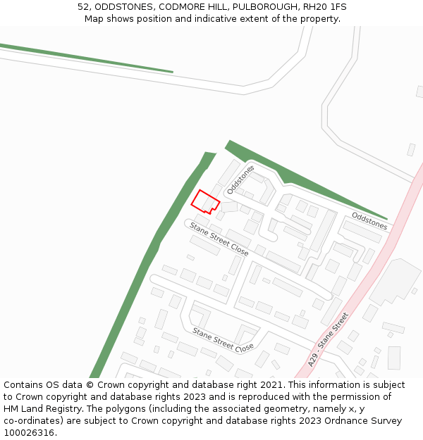 52, ODDSTONES, CODMORE HILL, PULBOROUGH, RH20 1FS: Location map and indicative extent of plot