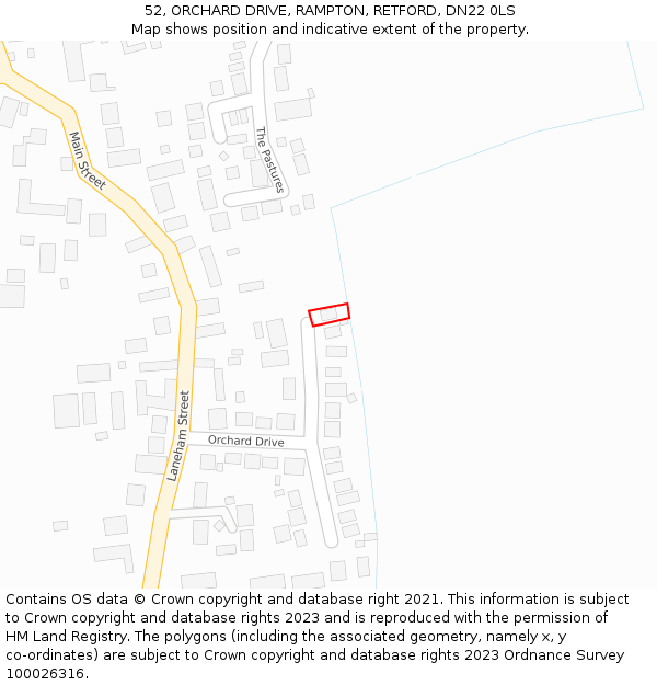 52, ORCHARD DRIVE, RAMPTON, RETFORD, DN22 0LS: Location map and indicative extent of plot