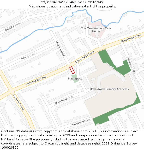 52, OSBALDWICK LANE, YORK, YO10 3AX: Location map and indicative extent of plot