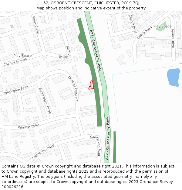 52, OSBORNE CRESCENT, CHICHESTER, PO19 7QJ: Location map and indicative extent of plot