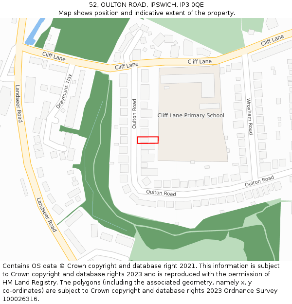 52, OULTON ROAD, IPSWICH, IP3 0QE: Location map and indicative extent of plot