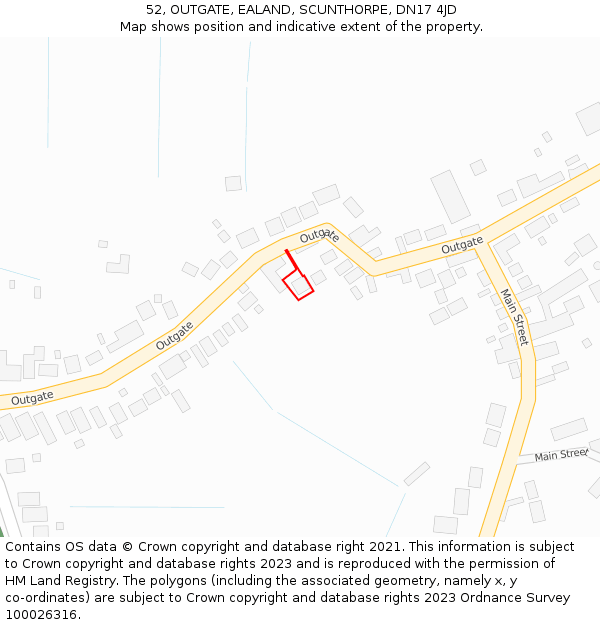 52, OUTGATE, EALAND, SCUNTHORPE, DN17 4JD: Location map and indicative extent of plot