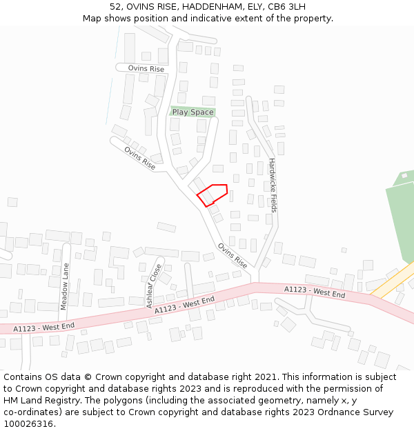 52, OVINS RISE, HADDENHAM, ELY, CB6 3LH: Location map and indicative extent of plot